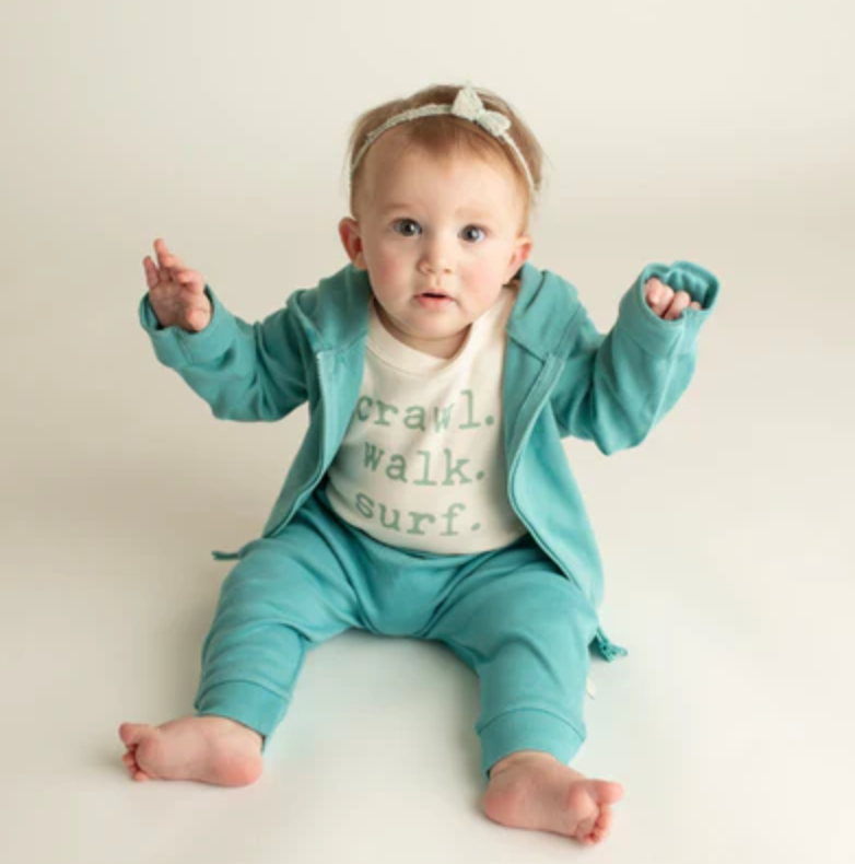 Baby graphic organic  bodysuit | crawl walk surf by Finn + Emma