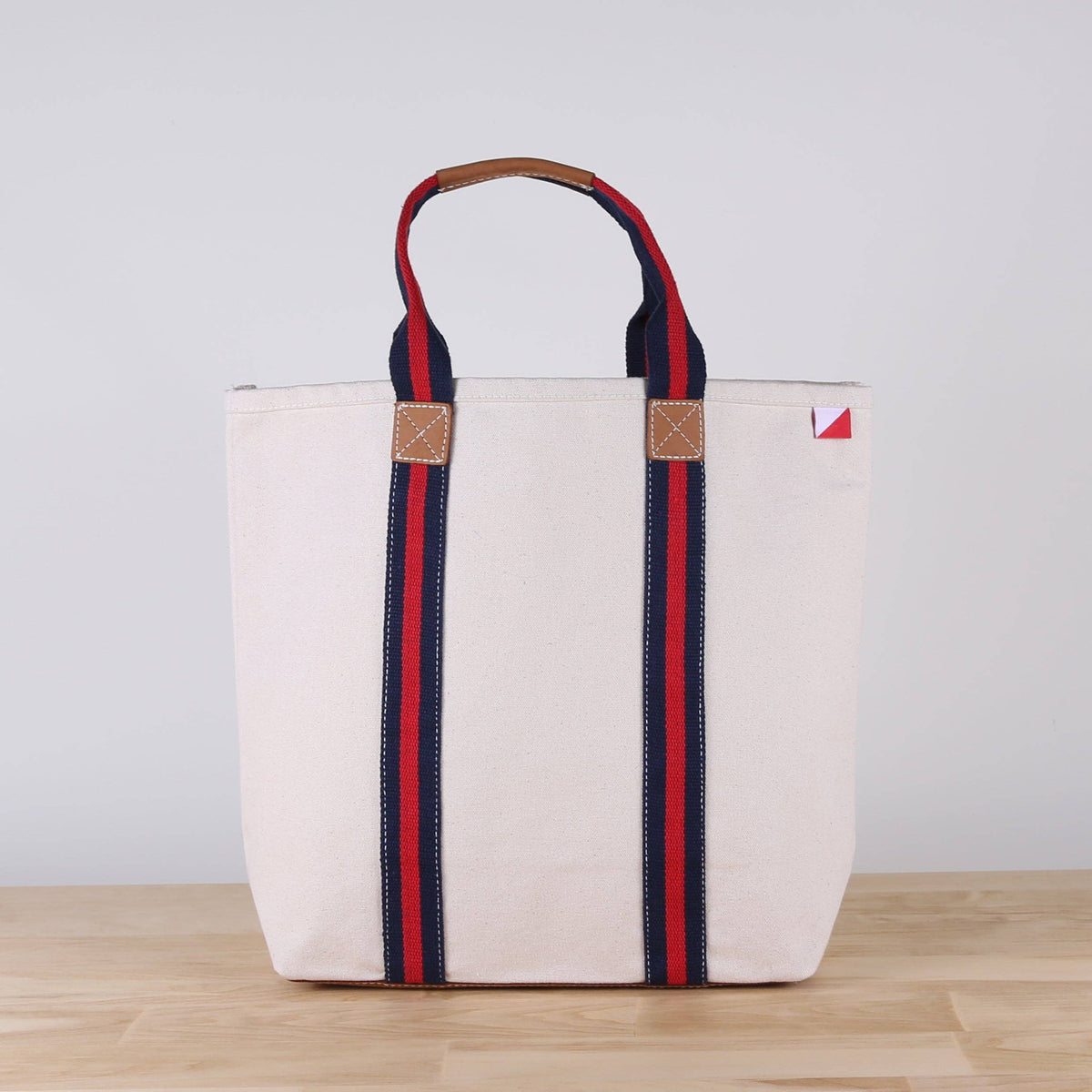 ShoreBags Society canvas leather tote in Navy Red, view 1