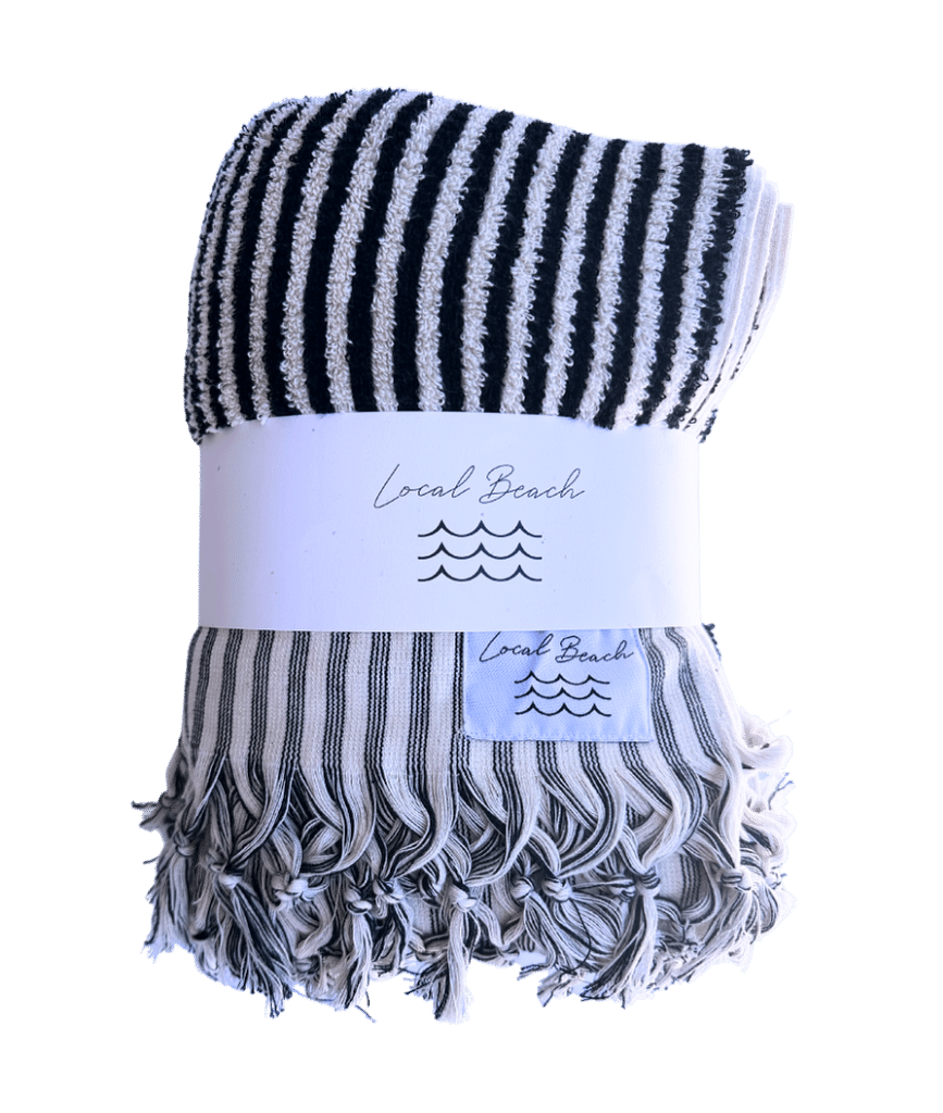 Local Beach Riviera Stripe Pool Towel: Black/White