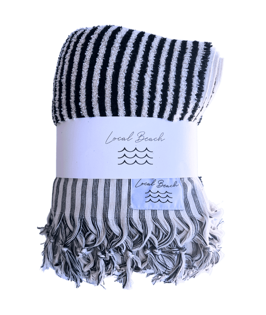 Local Beach Riviera Stripe Pool Towel: Black/White