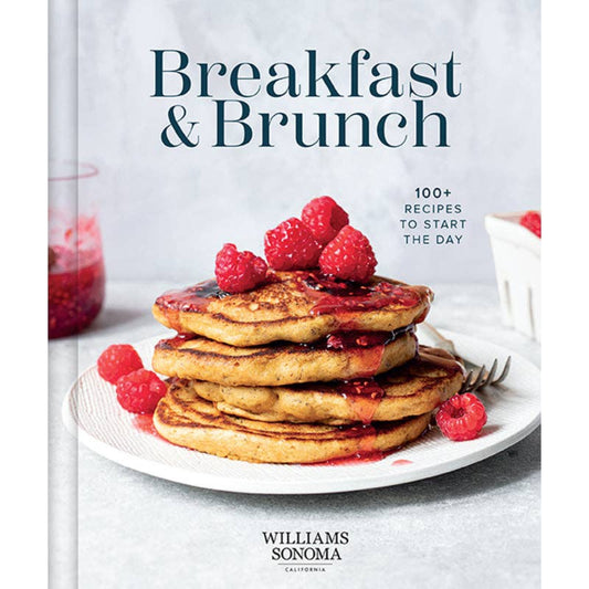 Book cover of 'Breakfast & Brunch' by Williams Sonoma with pancakes and raspberries on a plate.