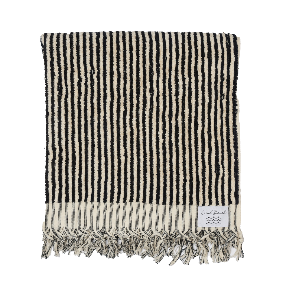 Local Beach Riviera Stripe Pool Towel: Black/White