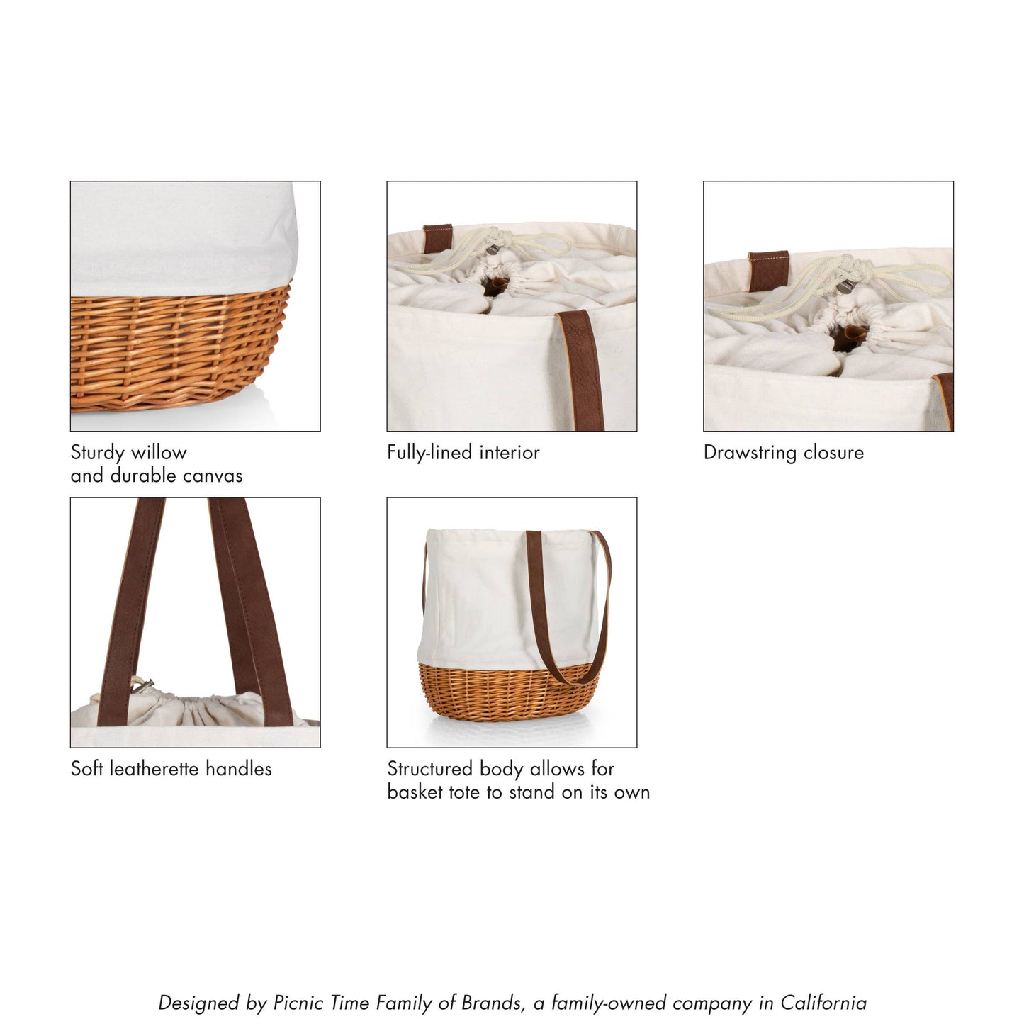 Coronado Canvas and Willow Basket Tote: Beige Canvas by Picnic Time Brands