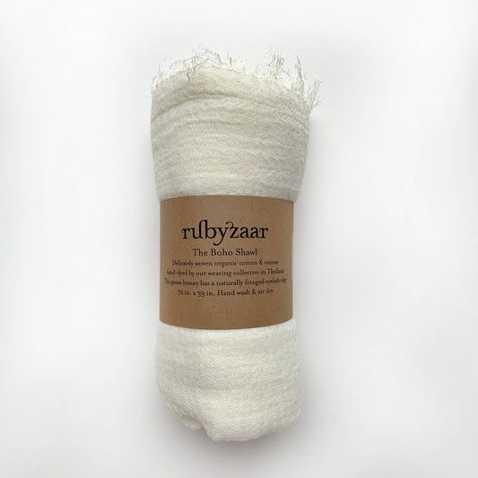 White Hand-Dyed Boho Scarf