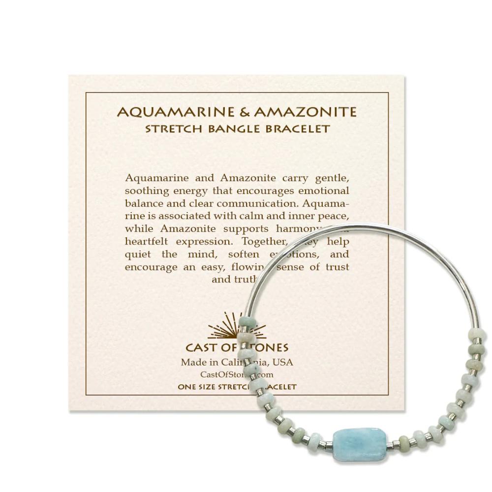 Cast of Stones Aquamarine Amazonite Stretch Silver Bangle