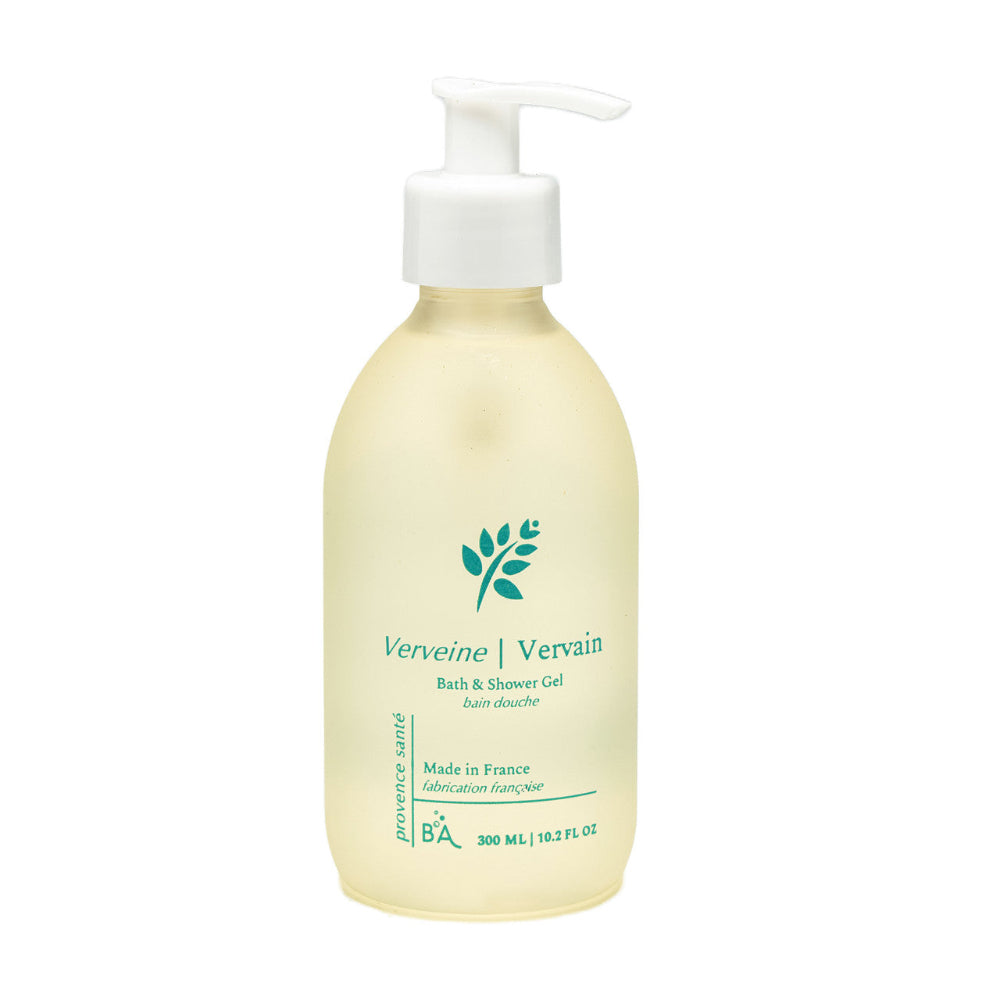 Bottle of Verveine Vervain bath and shower gel on a white background