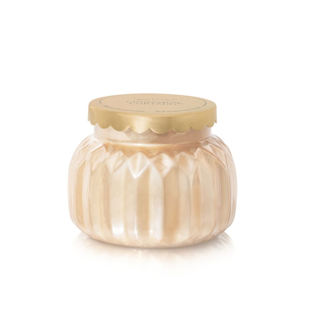 Capri Blue Cinnamon Cortado Royal Gem signature candle in a pearlescent jar with a gold lid