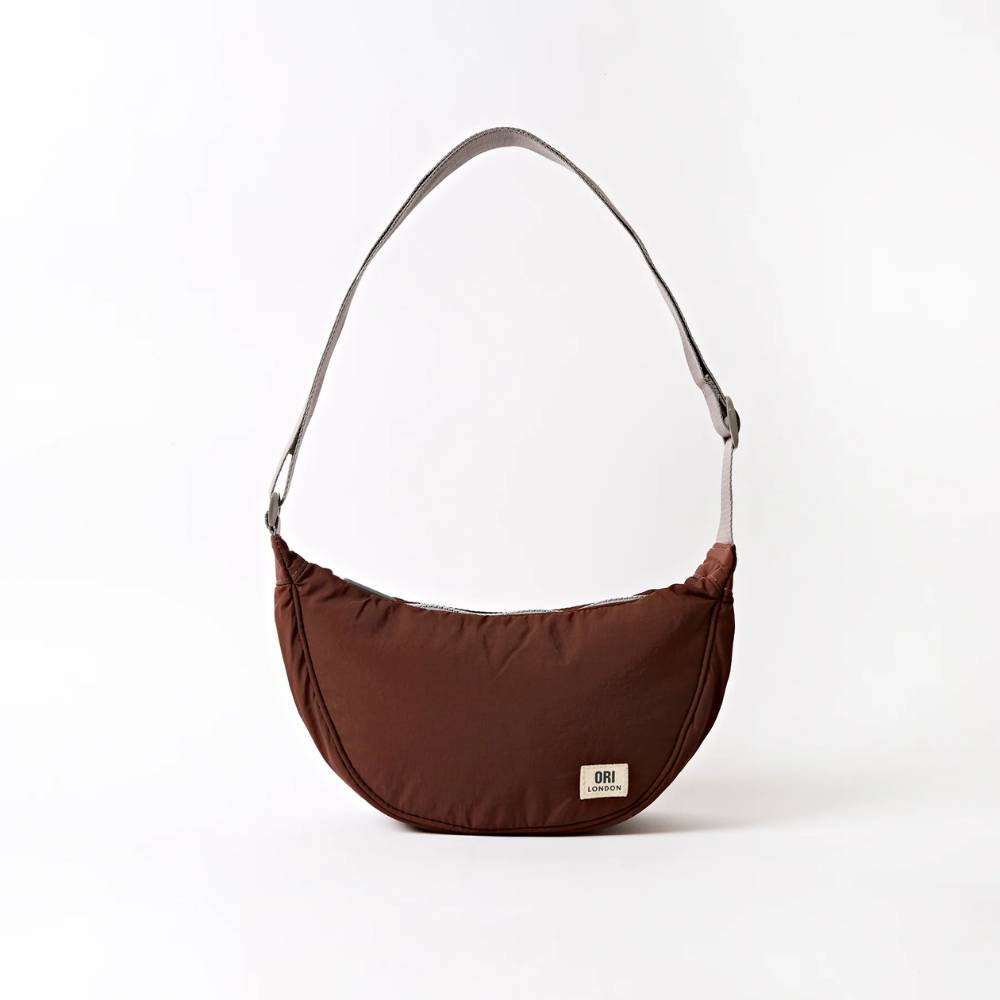 Farringdon Half-Moon Shoulder Bag in Chocolate by ORI London
