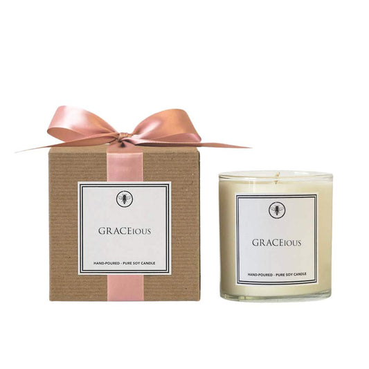 GRACEious 11 oz hand-poured soy candle in grapefruit, citrus and evergreen, signature GRACEiousliving house scent
