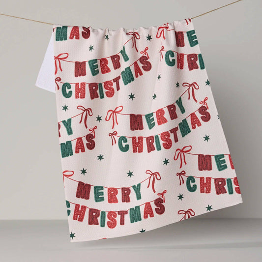Geometry Christmas Banner holiday tea towel, 18 x 30 in, view 1