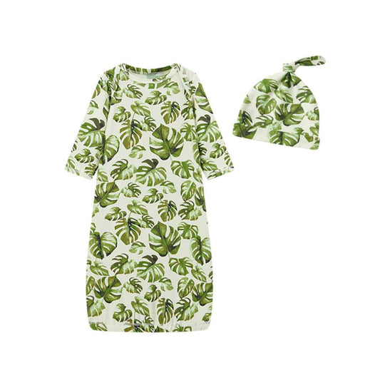 Island Leaf Newborn Gown and Hat Set by Milkbarn