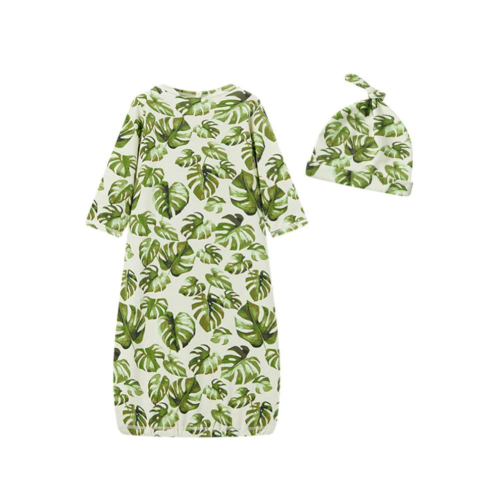 Island Leaf Newborn Gown and Hat Set by Milkbarn