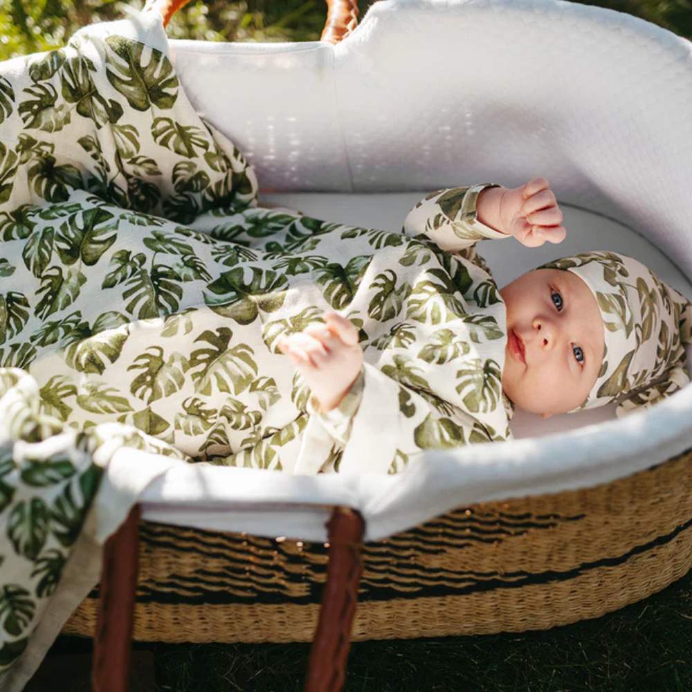 Island Leaf Newborn Gown and Hat Set by Milkbarn