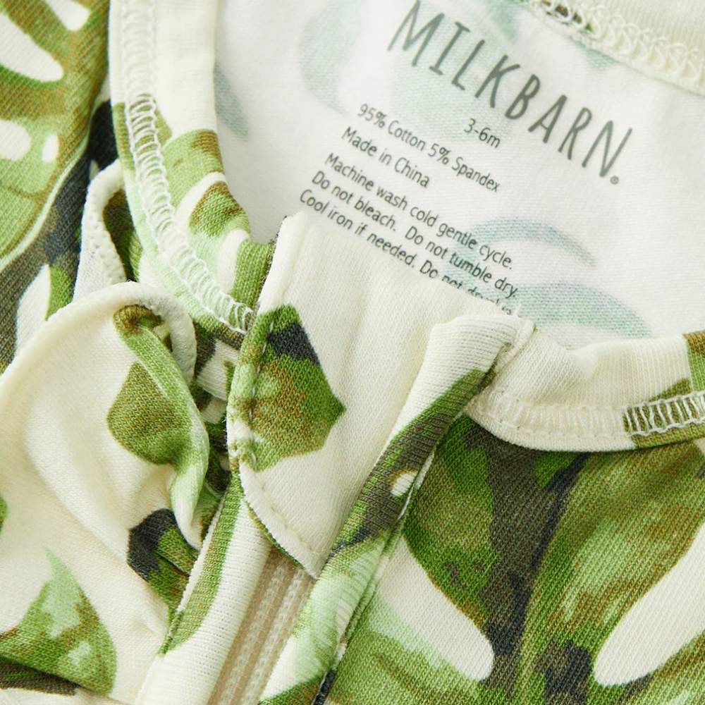 Island Leaf Cotton Stretch Ruffle Romper by Milkbarn
