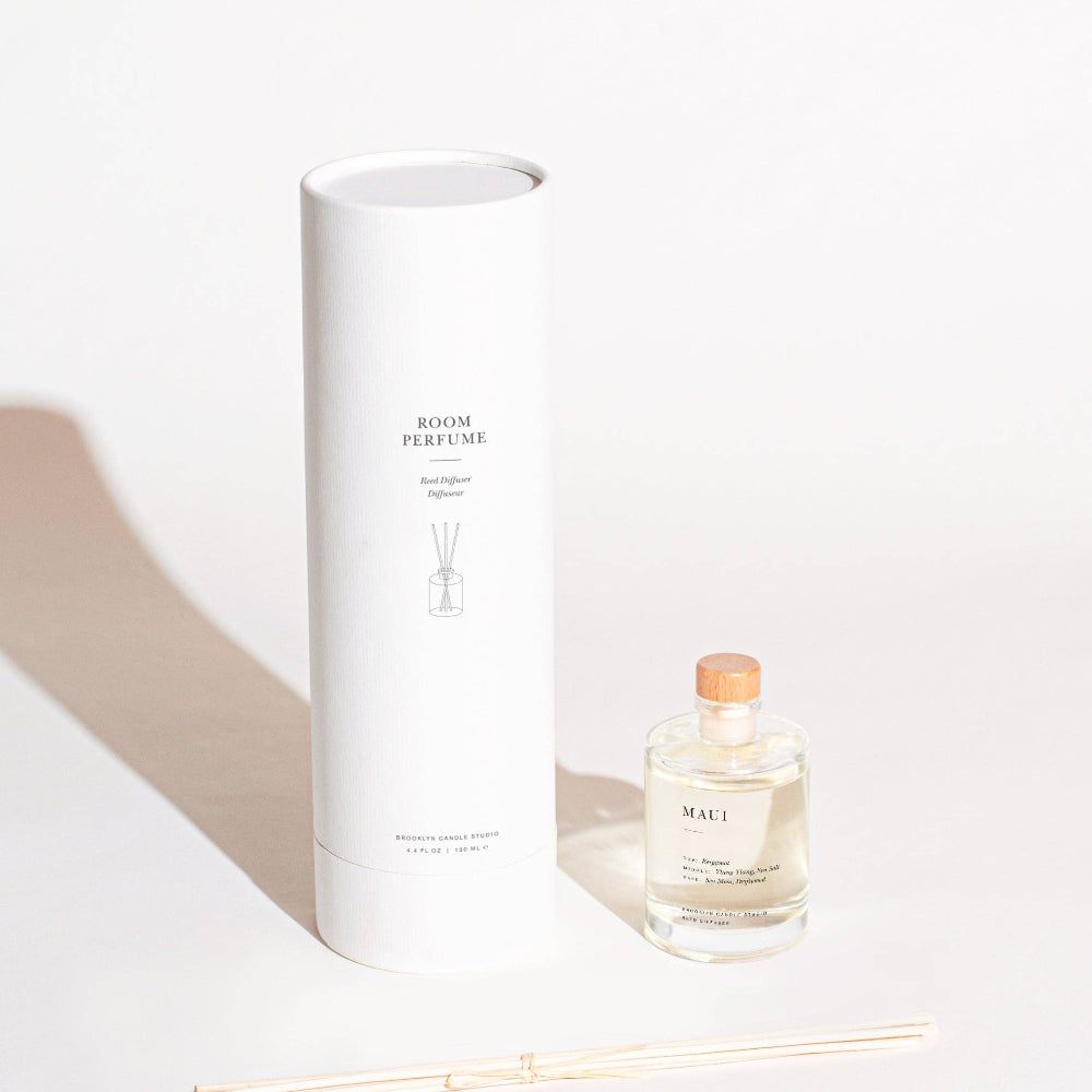 Brooklyn Candle Studio Maui diffuser with gift packaging on white