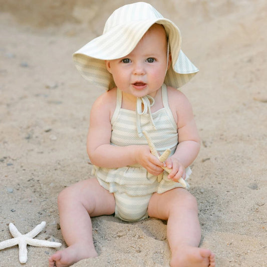 Mint Stripe Ruffled One-Piece Swimsuit by Quincy Mae