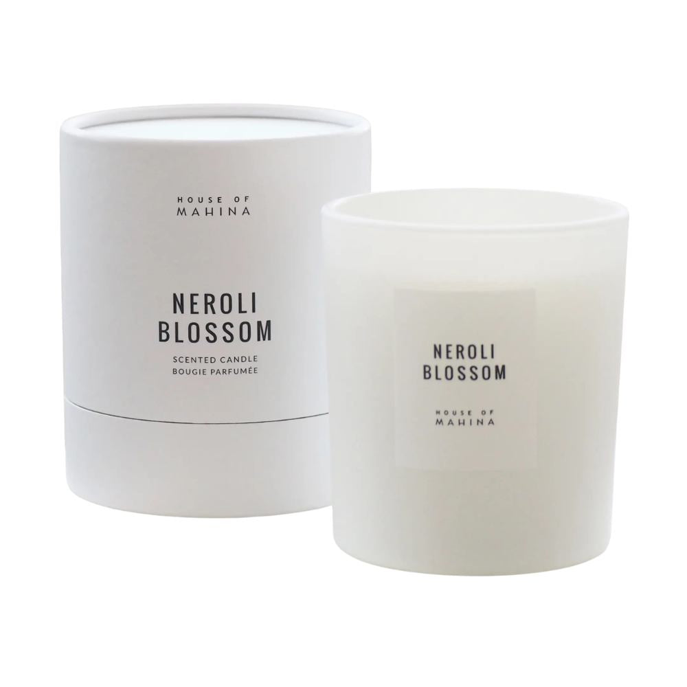 Neroli Blossom candle with round candle box in studio setting  