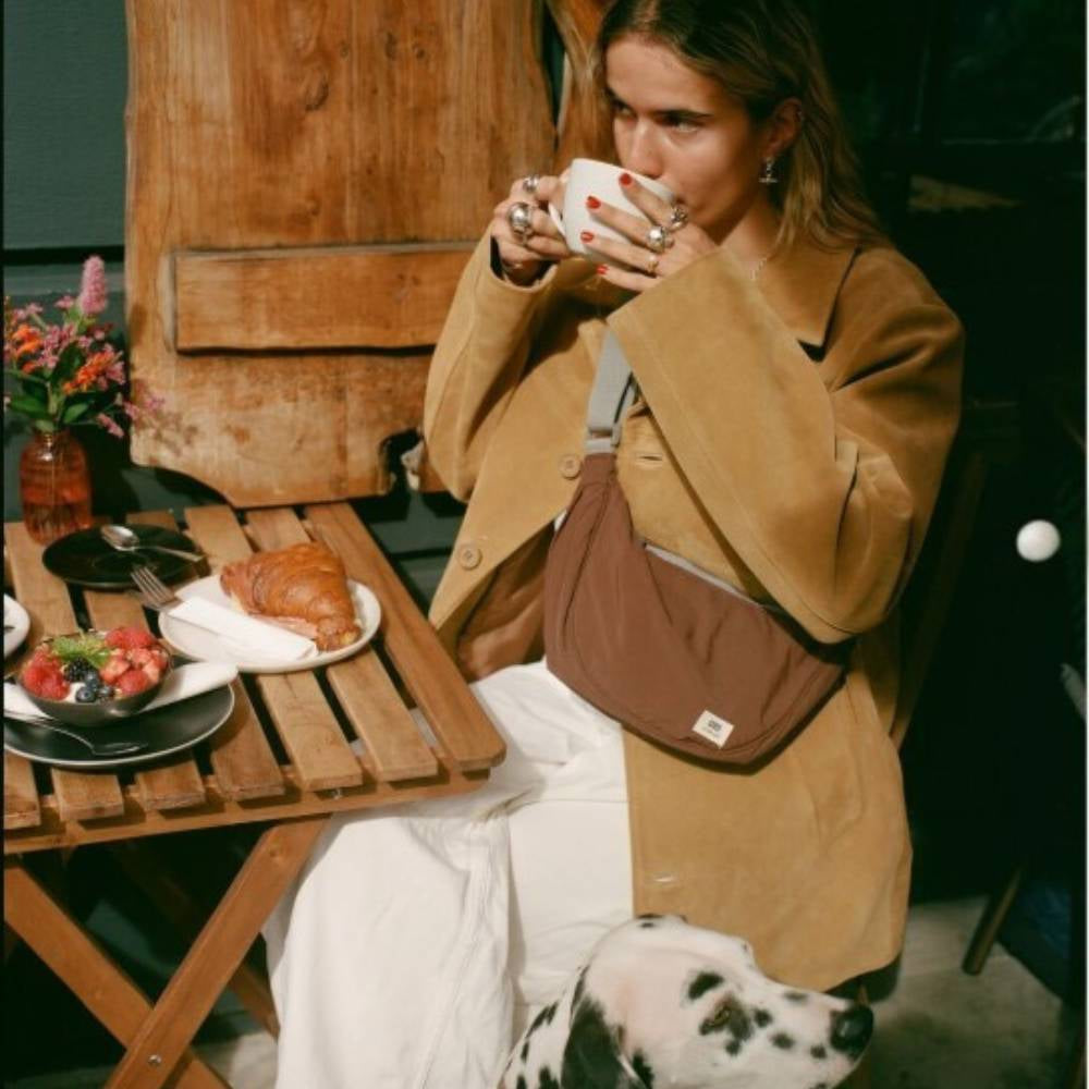 Farringdon Half-Moon Shoulder Bag in Chocolate by ORI London