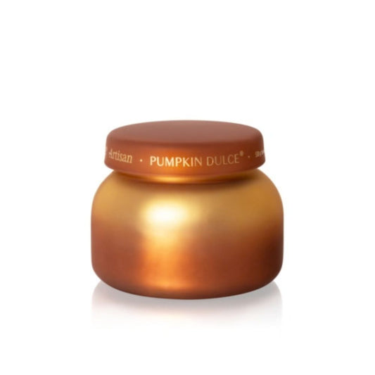 Capri Blue Pumpkin Dulce Tuscan Radiance signature candle in a golden pumpkin-colored glass jar with a matte glass lid