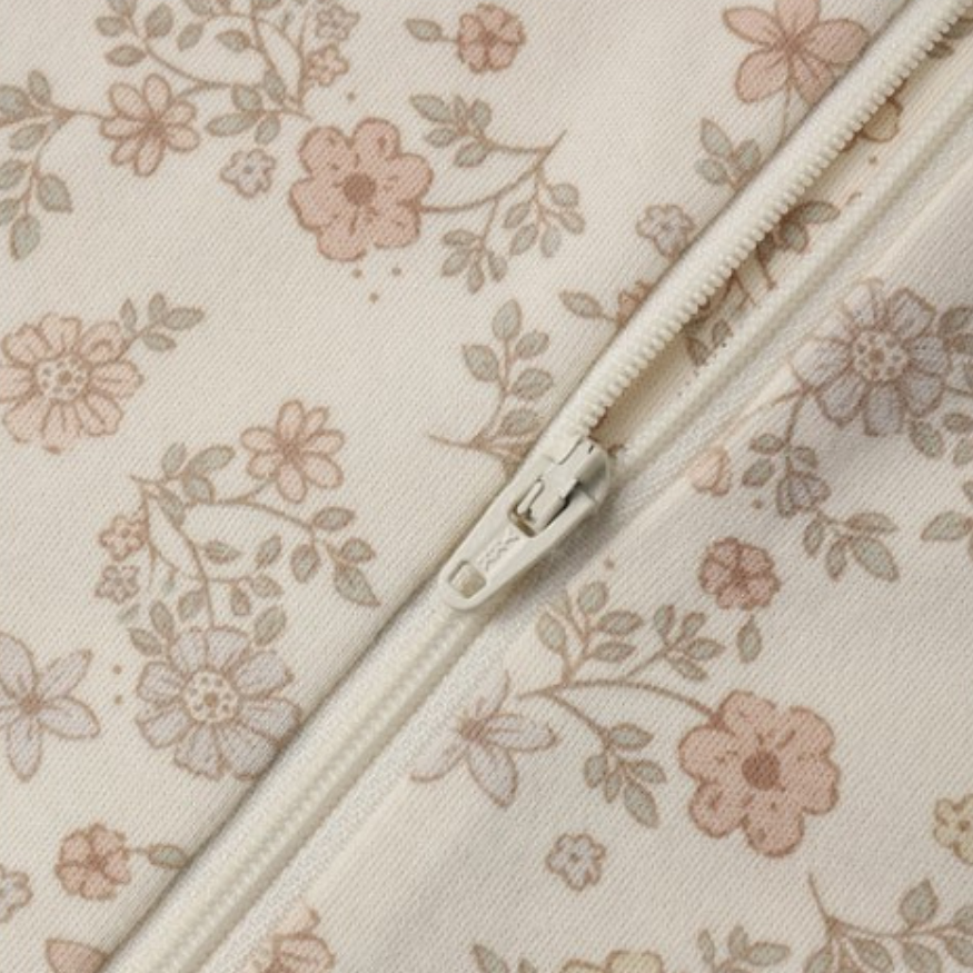 Quincy Mae Floral Vine Zip Sleeper Footie, close-up fabric detail