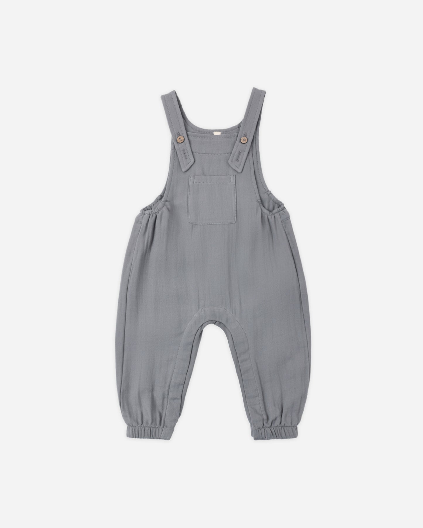 Quincy Mae Slate Baby Overall in organic cotton, deep slate hue