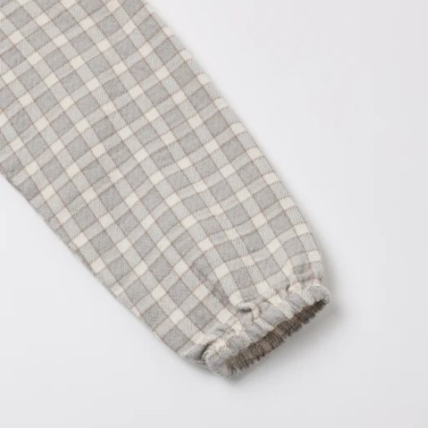 Quincy Mae Blue Gingham Hooded Woven Jacket, close-up fabric detail