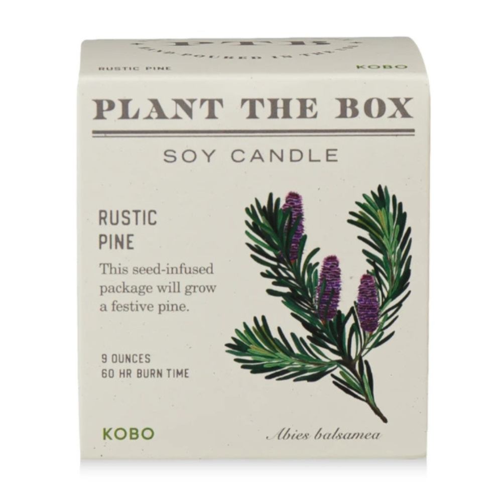KOBO Rustic Pine Plant The Box candle in its seed-infused botanical box