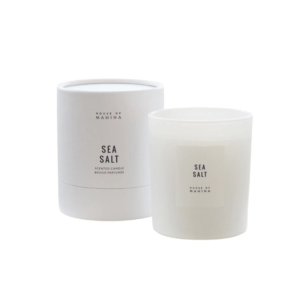 Sea Salt candle and round box in  studio setting 