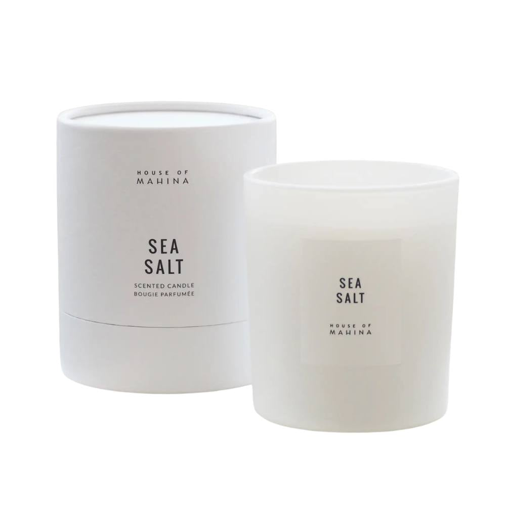 Sea Salt candle and round box in studio setting 