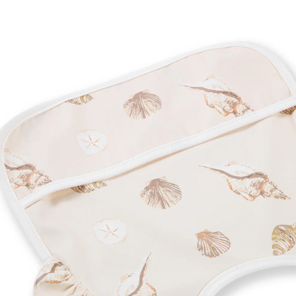 Seashells Ruffle Pocket Bib by Milkbarn