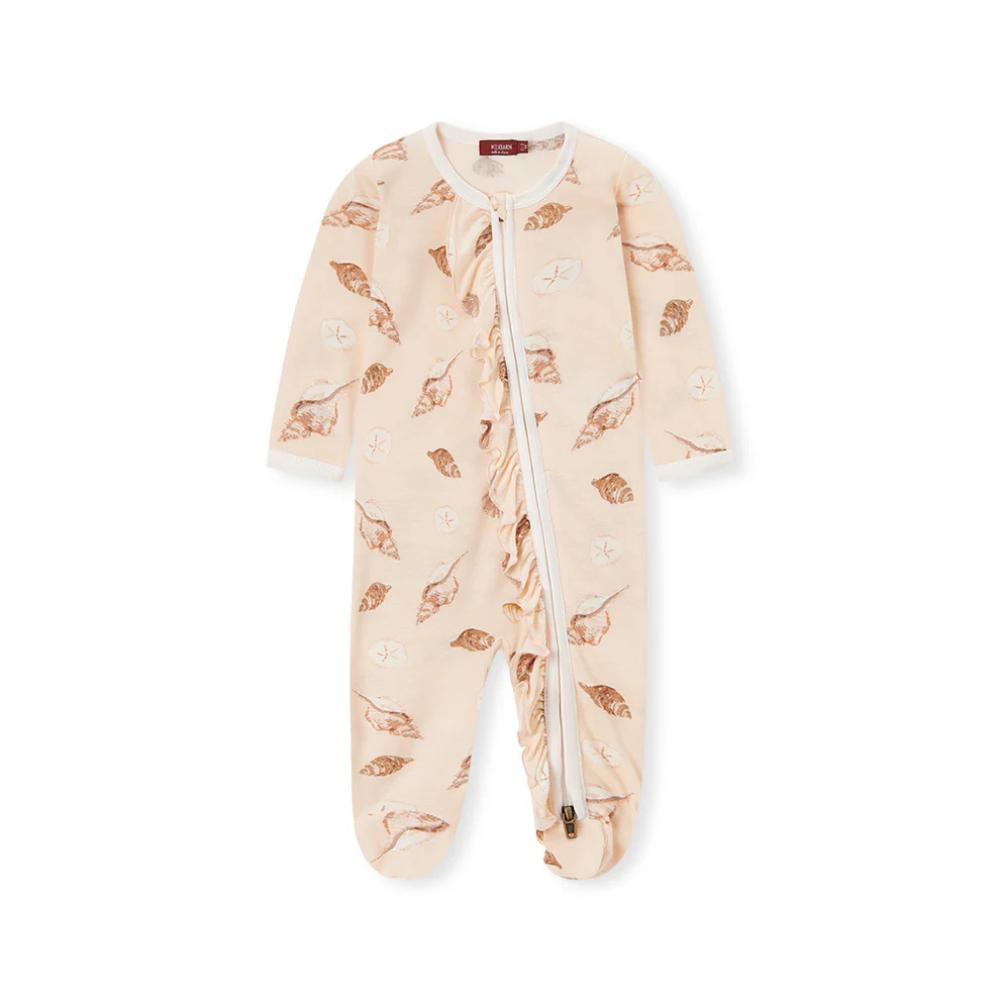 Seashells Bamboo Ruffle Zipper Romper by Milkbarn