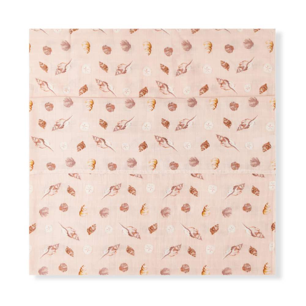 Seashells Bamboo Muslin Swaddle Blanket by Milkbarn