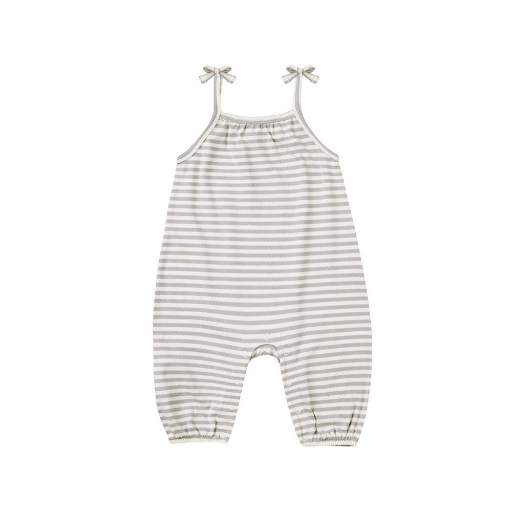 Periwinkle Stripe Smocked Jumpsuit by Quincy Mae