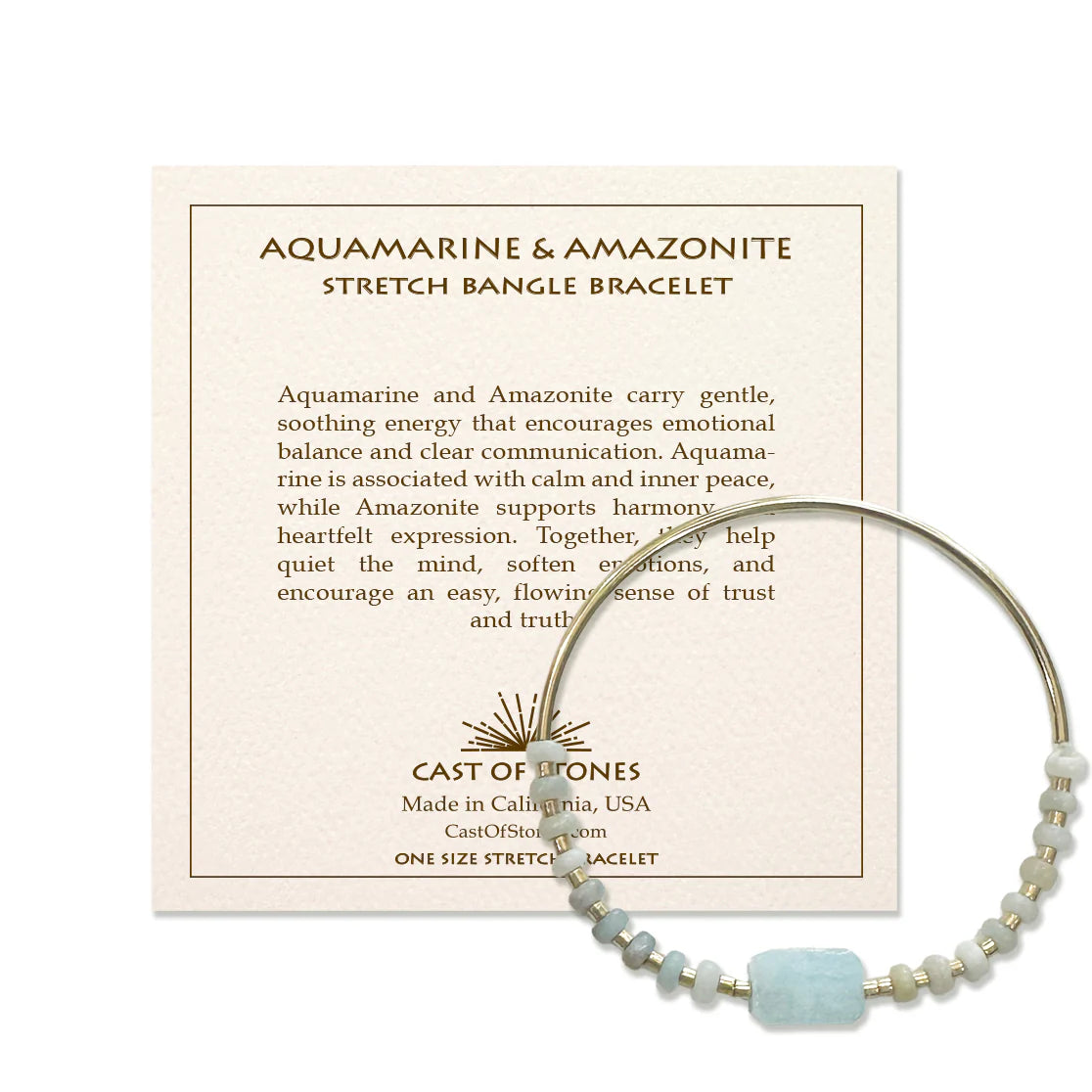 Cast of Stones Aquamarine Amazonite Stretch Gold Bangle