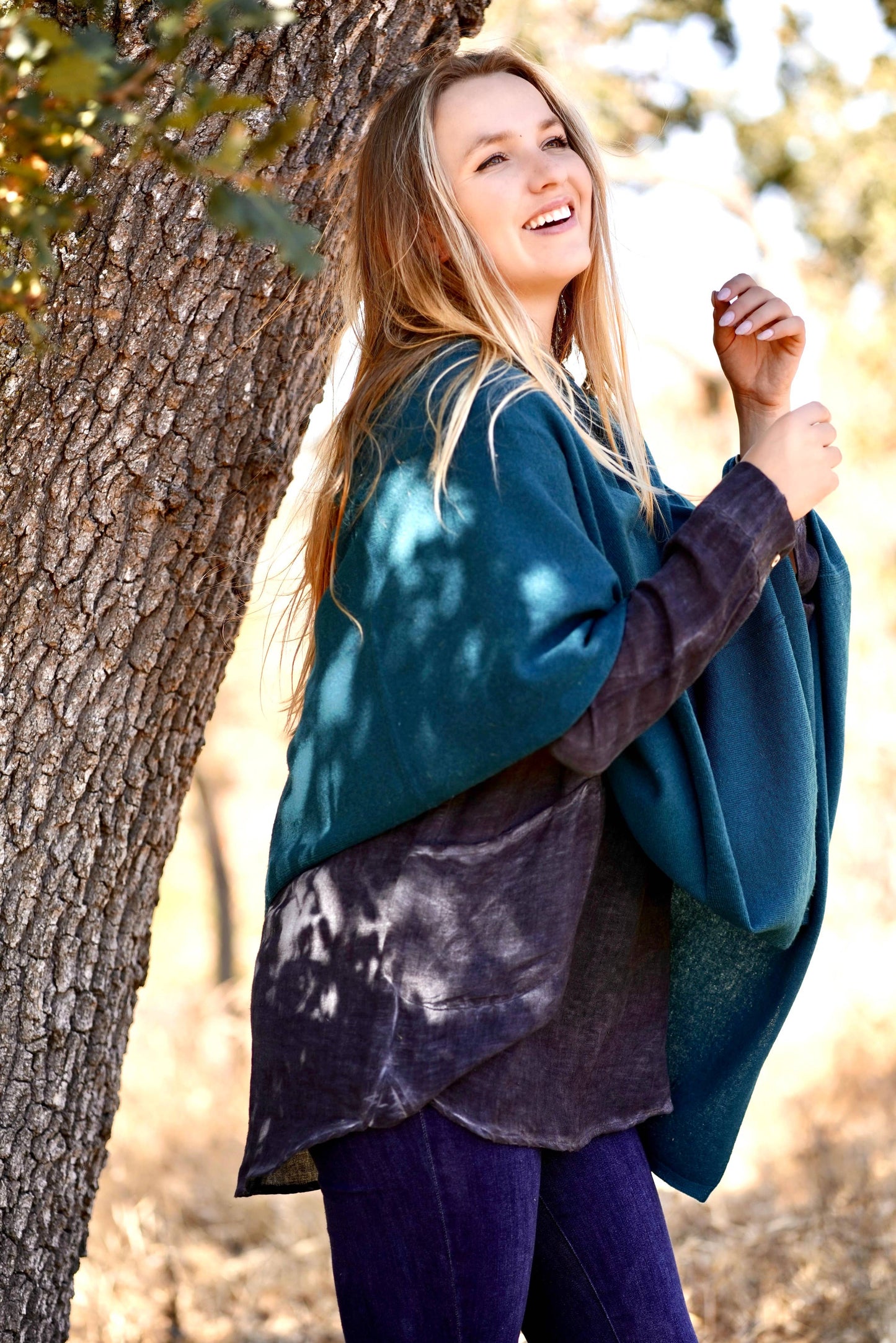 Cashmere Poncho in Pine Green
