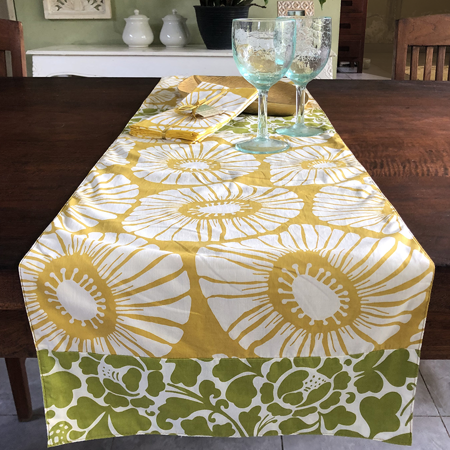 Retro Flowers in Citrus Yellow Table Runner 59" by Balizen Direct from Bali