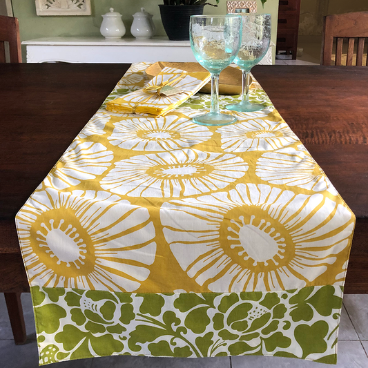 Retro Flowers in Citrus Yellow Table Runner 59" by Balizen Direct from Bali