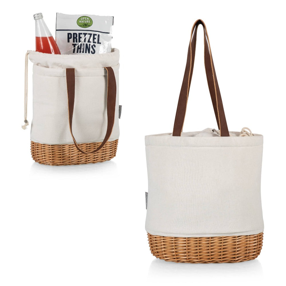 Two views of Pico Canvas and Willow Insulated Basket Tote: Natural Canvas