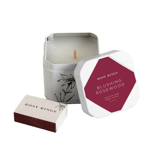 Blushing Rosewood Travel Candle Tin by Rosy Rings
