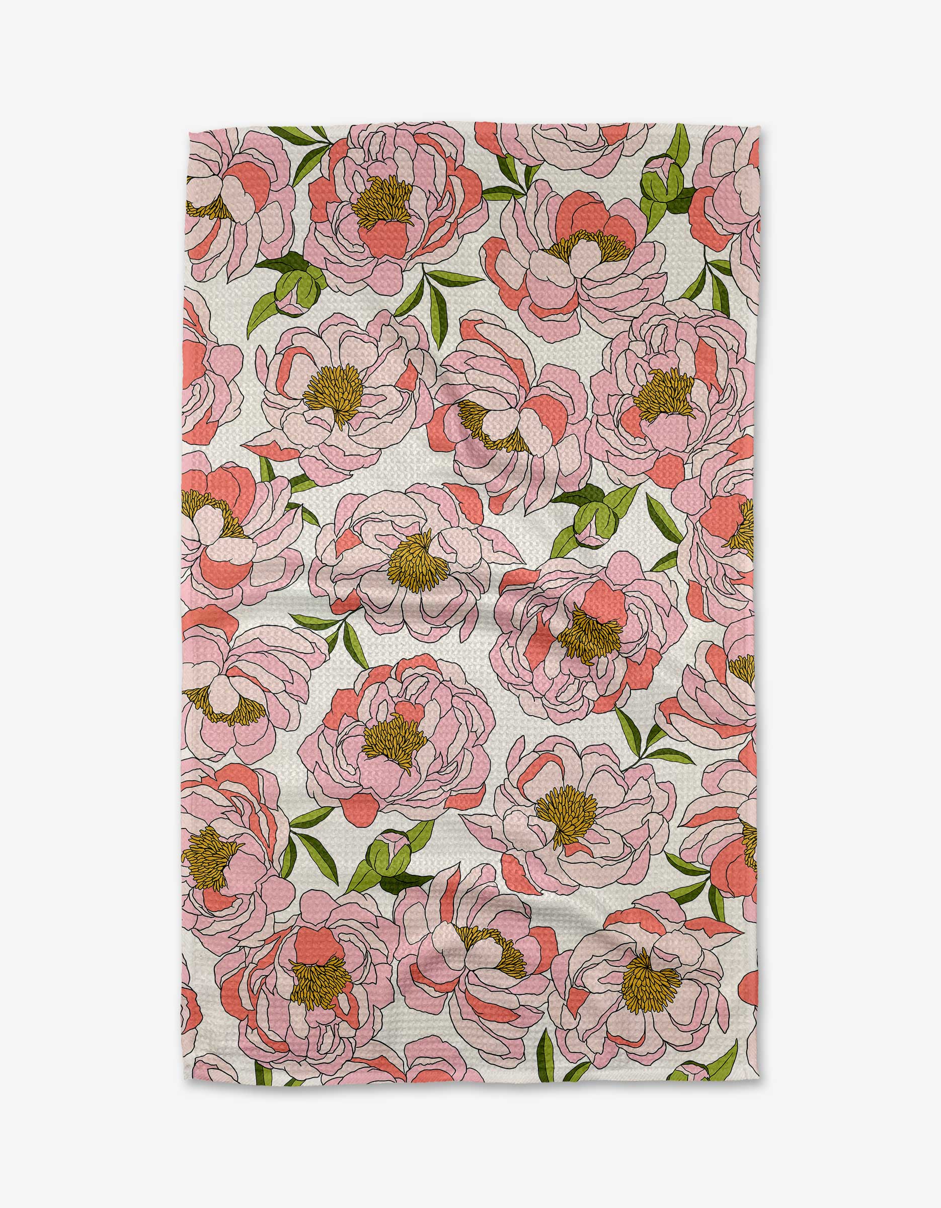 Geometry Peony Paradise Tea Towel with pink peony print