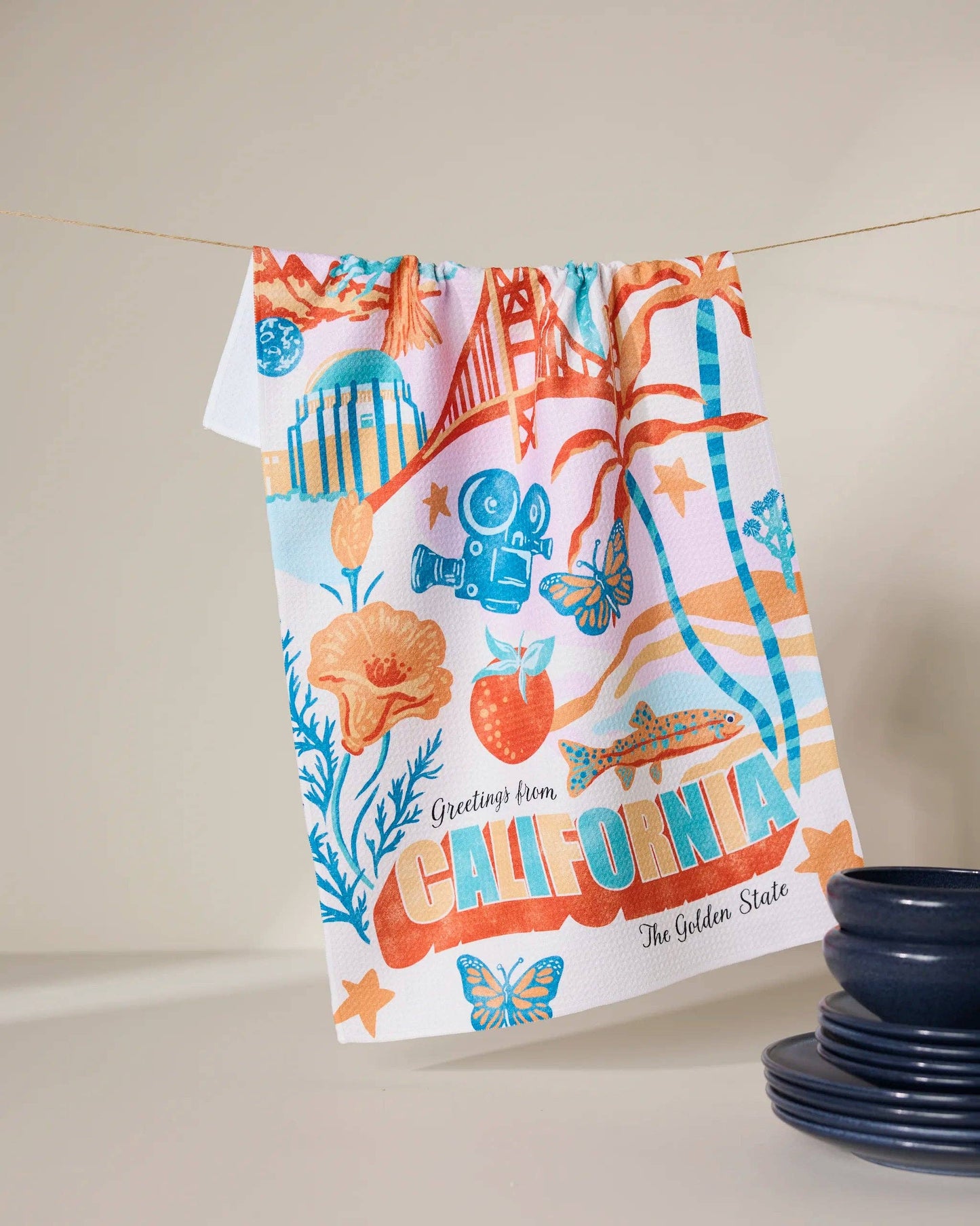 Greetings From California Tea Towel by Geometry