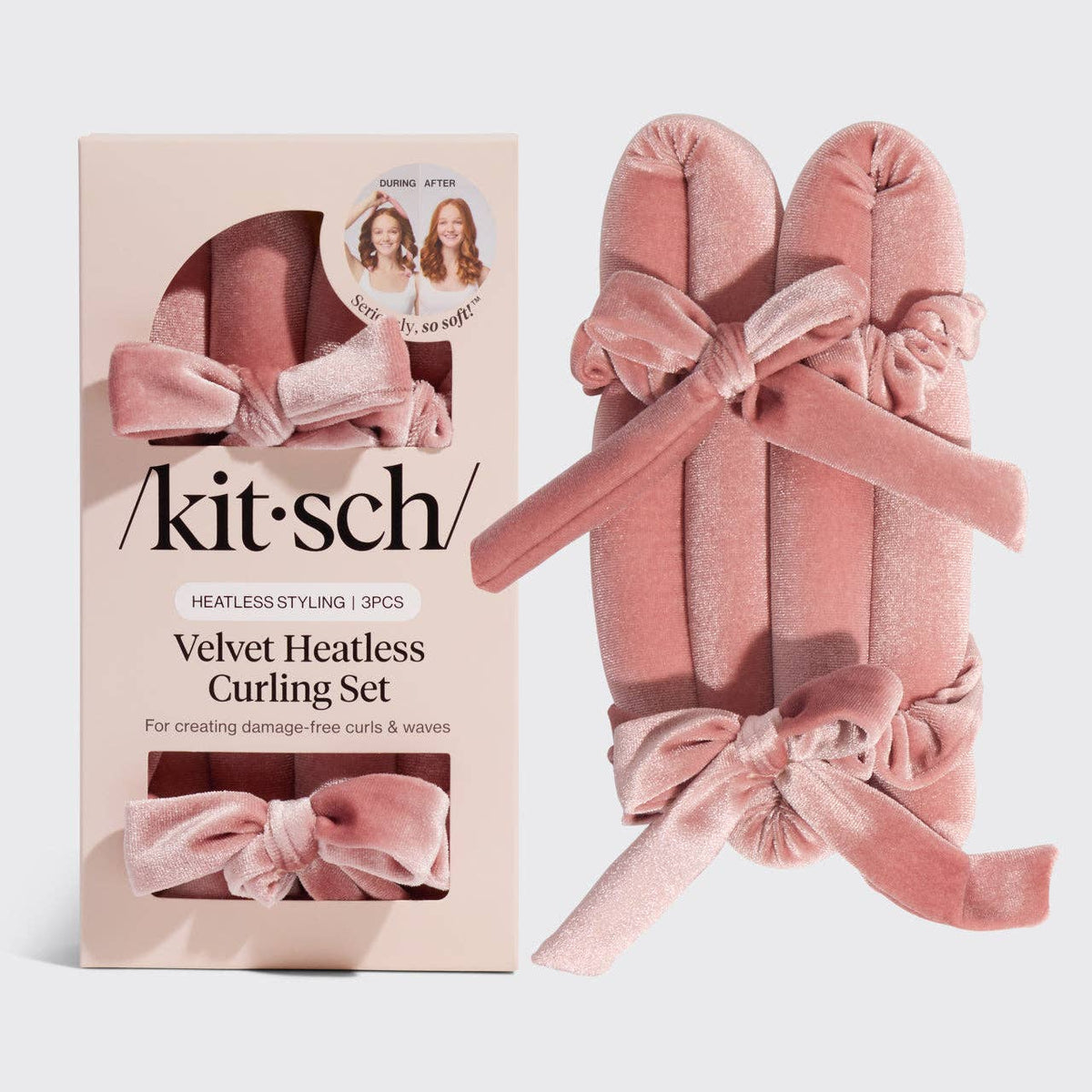 Kitsch terracotta velvet heatless curling set with rod and two bow scrunchies