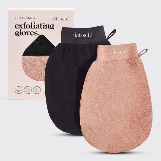 Kitsch exfoliating gloves in black and terracotta, set of two