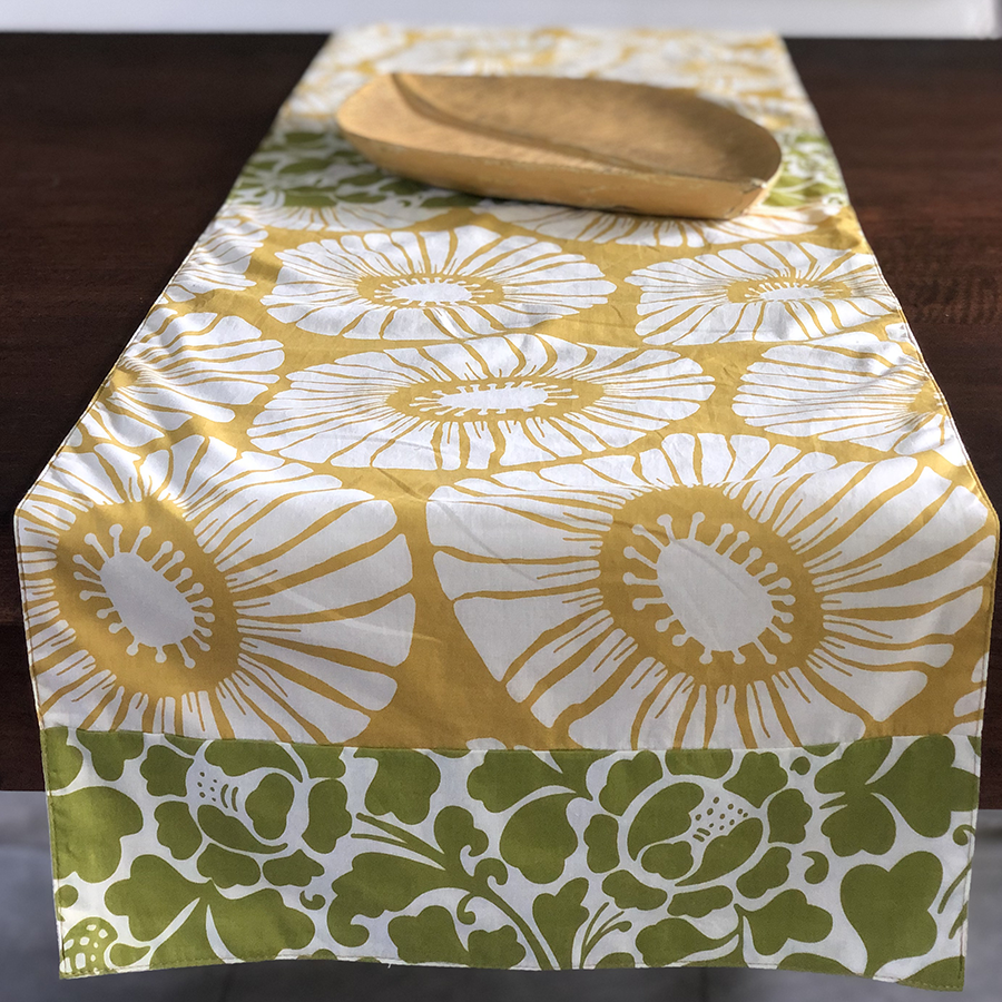 Retro Flowers in Citrus Yellow Table Runner 59" by Balizen Direct from Bali