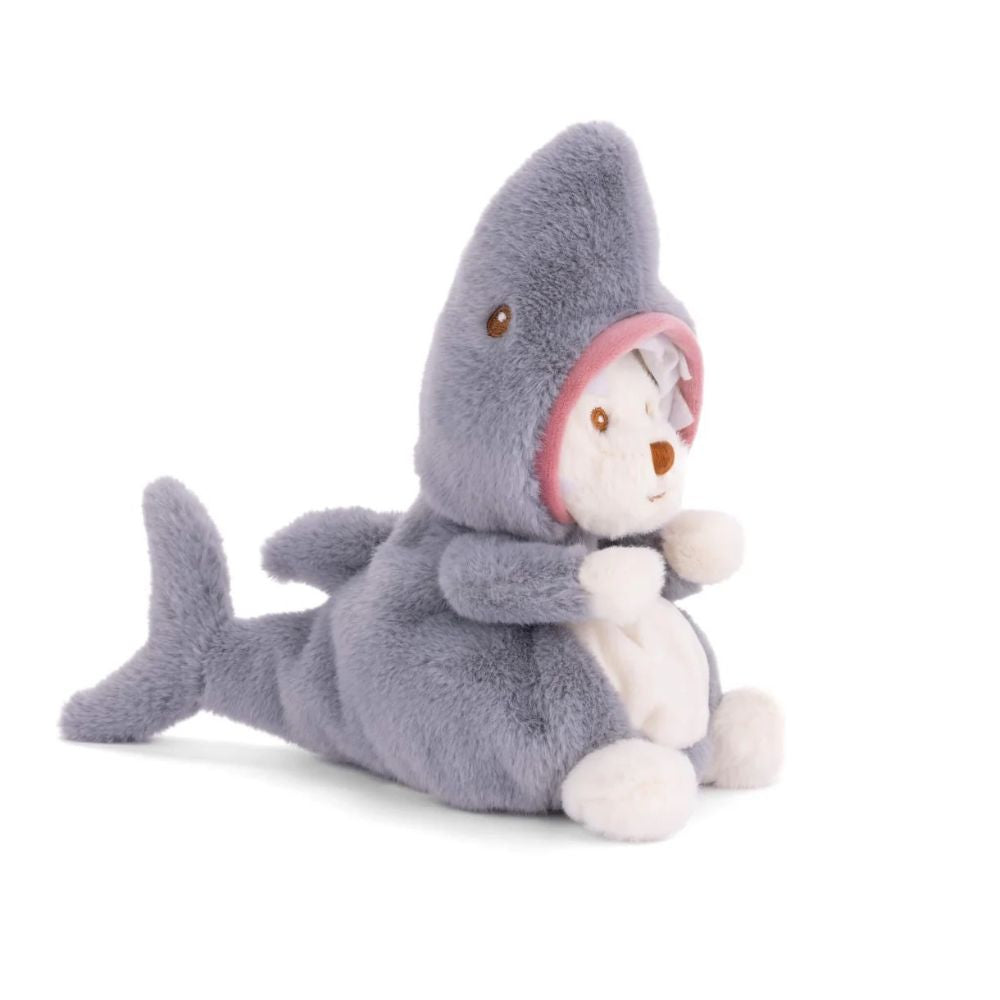 Ziggy Shark plush by Bukowski Bears, a white teddy bear in a grey shark costume