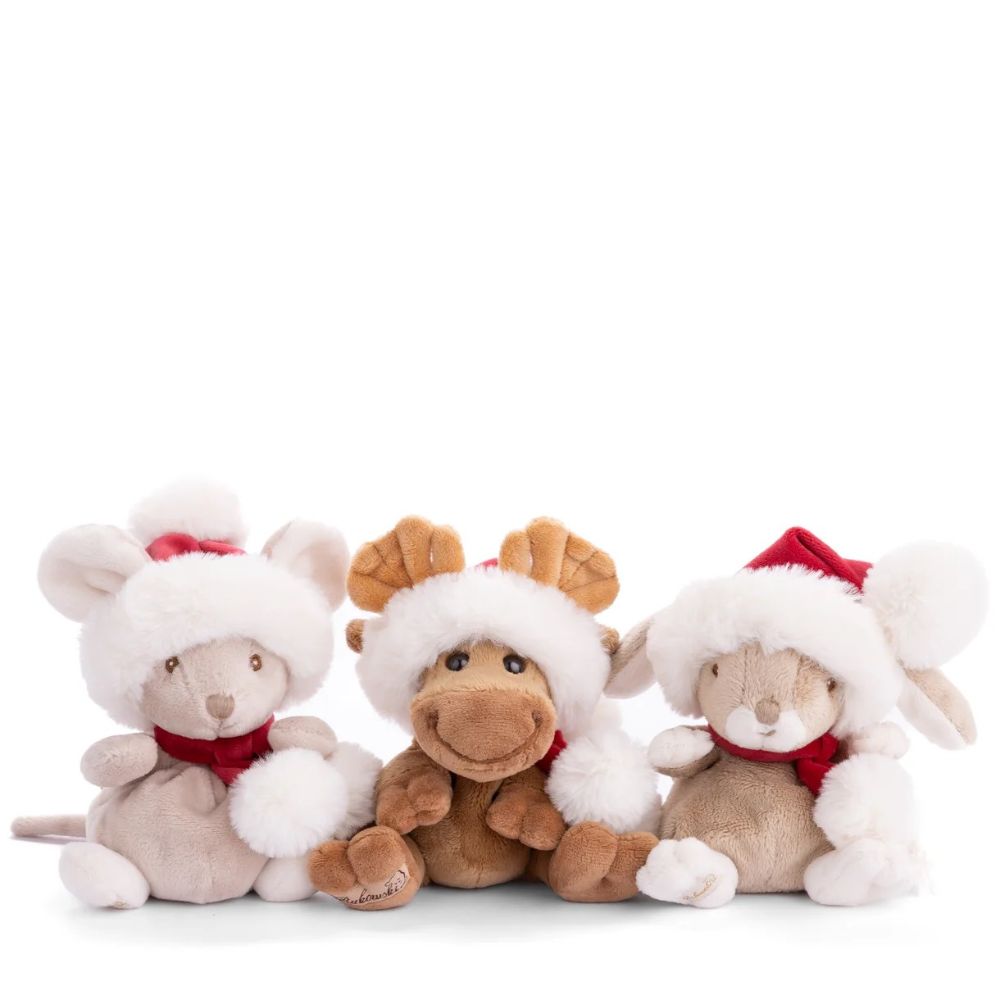 Baby Mousy Christmas mouse plush by Bukowski Bears shown with other holiday plush