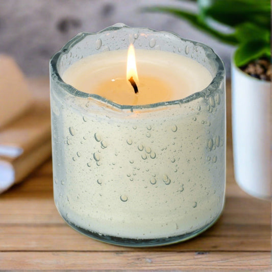 Himalayan Sugared Lemon candle in artisan hand-blown glass tumbler, bright zest with a sweet edge