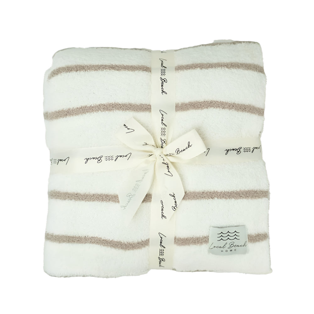 Striped Luxe Home Blanket: Taupe/White by Local Beach