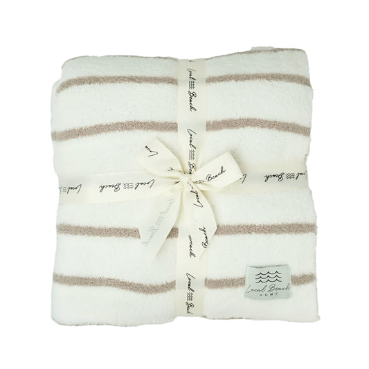 Striped Luxe Home Blanket: Taupe/White by Local Beach