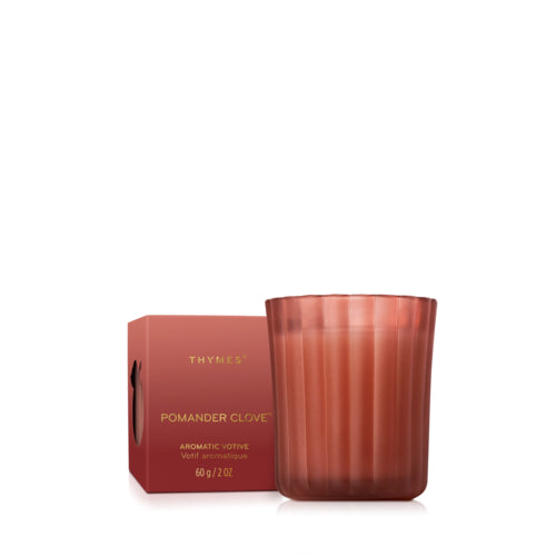 Thymes Pomander Clove Votive Candle, 2 oz frosted ribbed glass